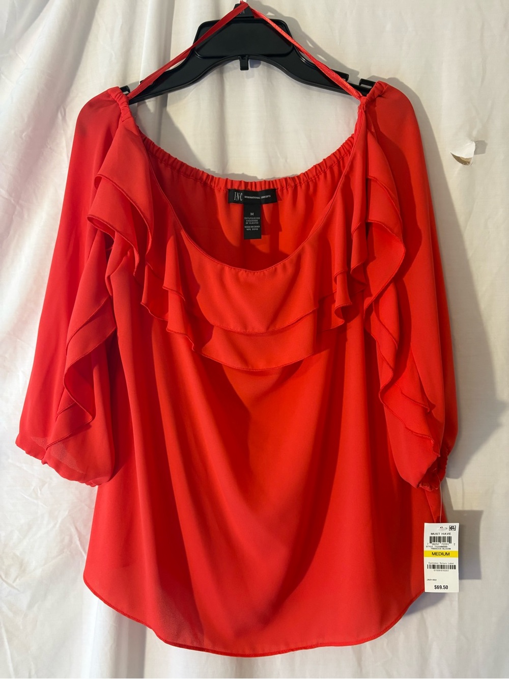 INC International Concepts Red Ruffle Off-Shoulder Blouse